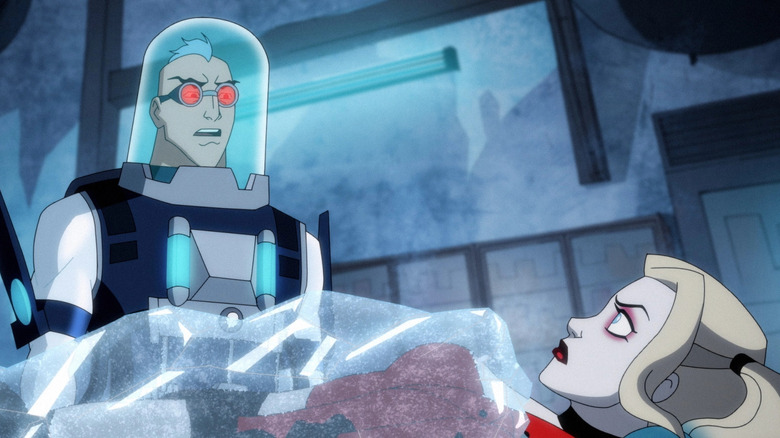 Mr. Freeze stares at Harley Quinn