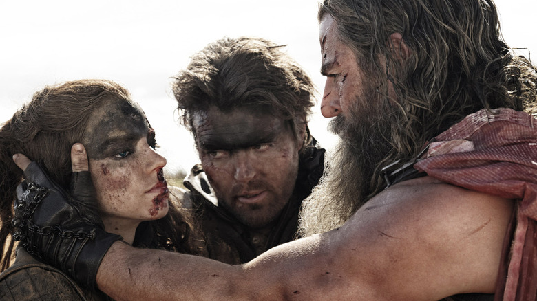 Anya Taylor-Joy, Tom Burke, and Chris Hemsworth in Furiosa: A Mad Max Saga