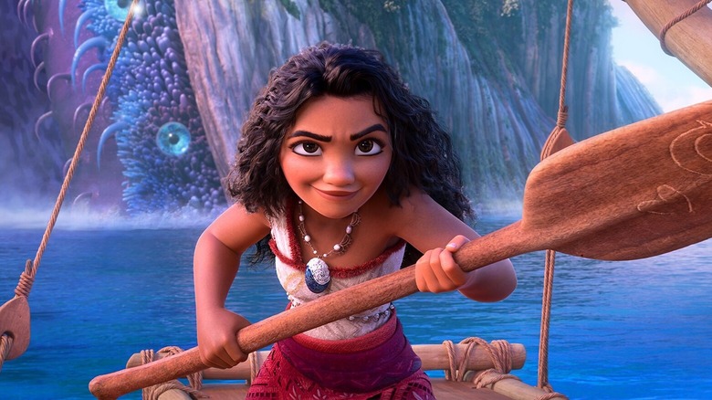 Moana rows her boat in Moana 2