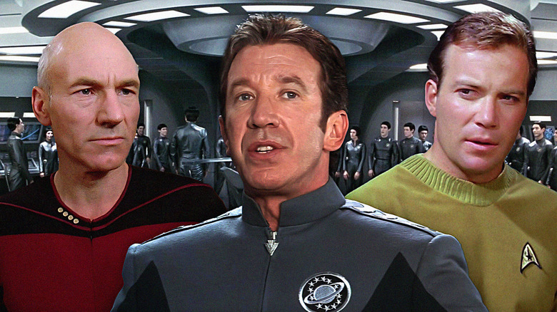 Jason Nesmith from Galaxy Quest between Captain Picard and Captain Kirk from Star Trek