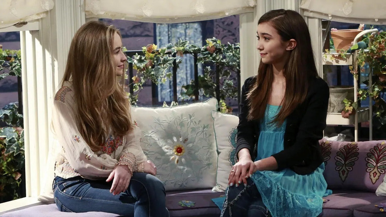 Sabrina Carpenter and Rowan Blanchard at the bay window in Girl Meets World