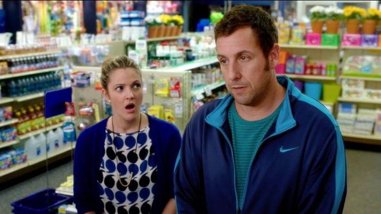 Drew Barrymore Adam Sandler shopping at drug store