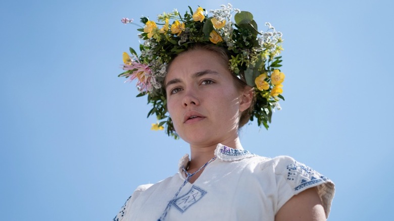 Florence Pugh wearing flower bonnet